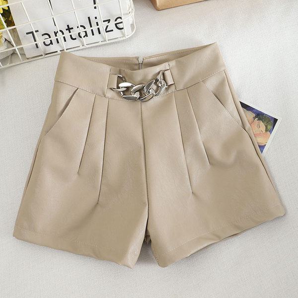 Ženske kožne kratke hlače s visokim strukom