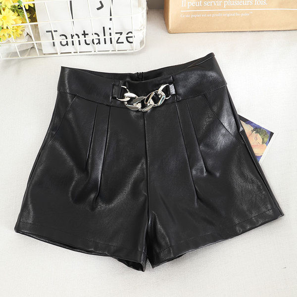 Ženske kožne kratke hlače s visokim strukom
