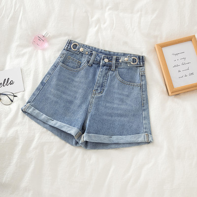 Naujo modelio moteriški šortai aukštu juosmeniu iš džinsinio audinio