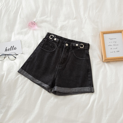 Naujo modelio moteriški šortai aukštu juosmeniu iš džinsinio audinio