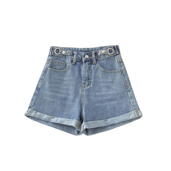 Naujo modelio moteriški šortai aukštu juosmeniu iš džinsinio audinio