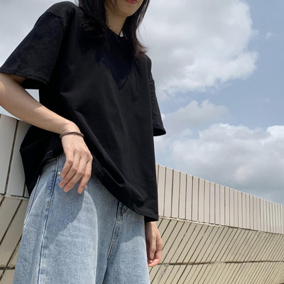 Дамска памучна тениска с обло деколте