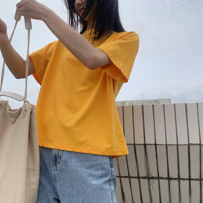 Дамска памучна тениска с обло деколте