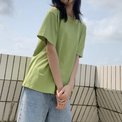 Дамска памучна тениска с обло деколте