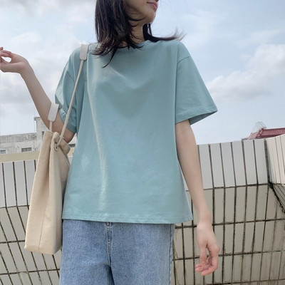 Дамска памучна тениска с обло деколте