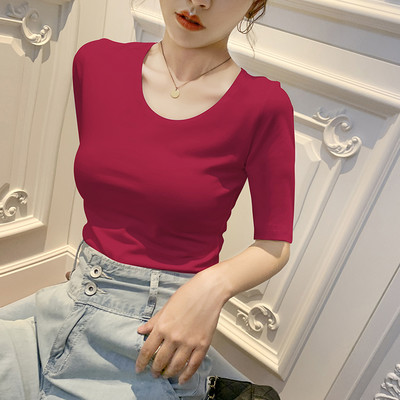 Нов модел дамска блуза с овално деколте и 3/4 ръкав- няколко цвята