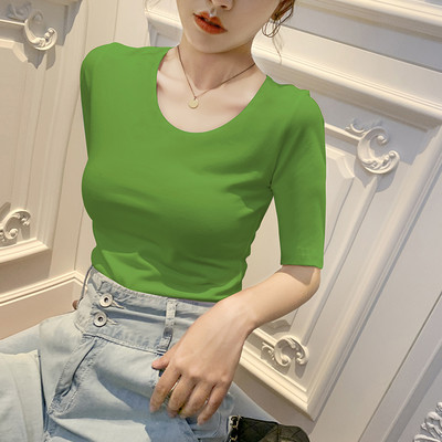 Нов модел дамска блуза с овално деколте и 3/4 ръкав- няколко цвята