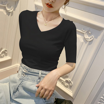 Нов модел дамска блуза с овално деколте и 3/4 ръкав- няколко цвята