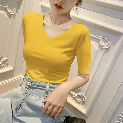 Нов модел дамска блуза с овално деколте и 3/4 ръкав- няколко цвята