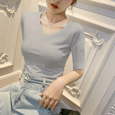 Naujo modelio moteriška palaidinė su ovalia iškirpte ir 3/4 rankovėmis - kelių spalvų