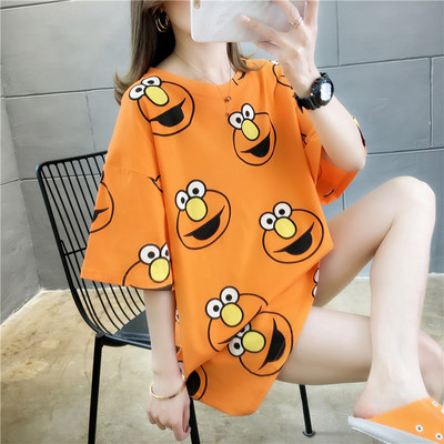 Дамска ежедневна широка блуза с къс ръкав и овално деколте