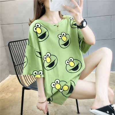 Дамска ежедневна широка блуза с къс ръкав и овално деколте