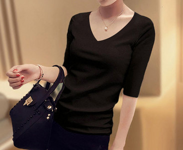 Bluză casual de damă cu mâneci 3/4 și decolteu rotund