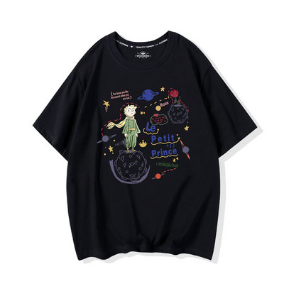 Moteriški marškinėliai trumpomis rankovėmis ir įvairiomis aplikacijomis