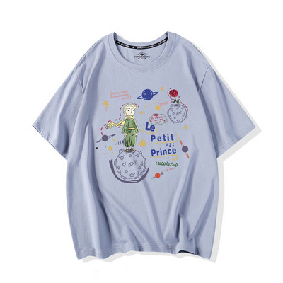 Moteriški marškinėliai trumpomis rankovėmis ir įvairiomis aplikacijomis