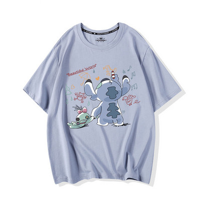 Moteriški marškinėliai trumpomis rankovėmis ir įvairiomis aplikacijomis