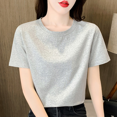 Moteriška vienspalvė palaidinė trumpomis rankovėmis ir apvalia iškirpte