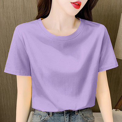 Дамска едноцветна блуза с къс ръкав и обло деколте