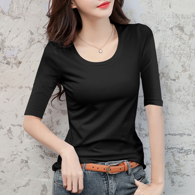 Дамска блуза с овално деколте и 3/4 ръкав в няколко цвята