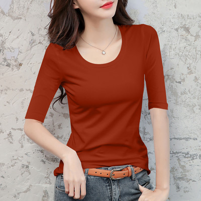 Дамска блуза с овално деколте и 3/4 ръкав в няколко цвята