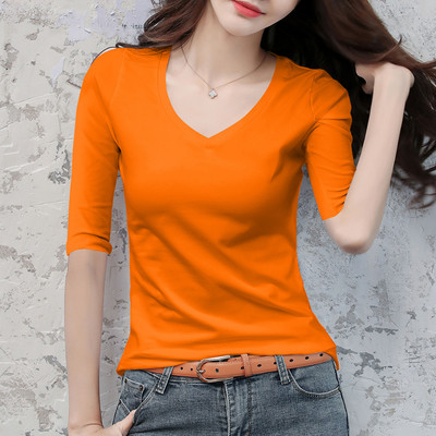 Дамска блуза с овално деколте и 3/4 ръкав в няколко цвята