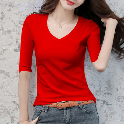 Дамска блуза с овално деколте и 3/4 ръкав в няколко цвята