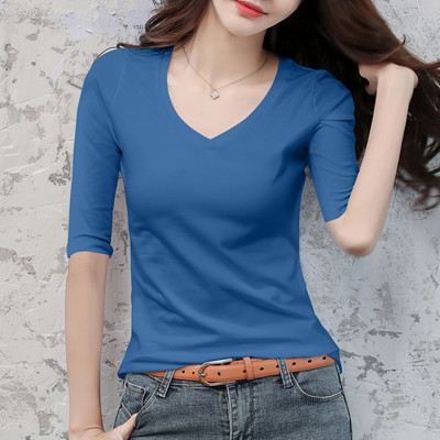 Дамска блуза с овално деколте и 3/4 ръкав в няколко цвята