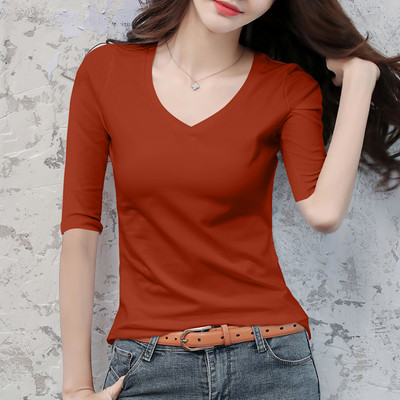 Дамска блуза с овално деколте и 3/4 ръкав в няколко цвята