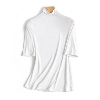 Модерна дамска блуза с висока яка и 3/4 ръкав в няколко цвята