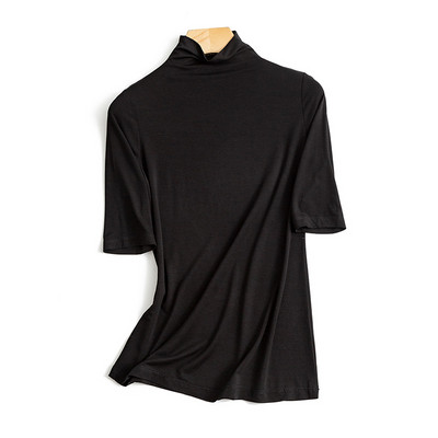 Модерна дамска блуза с висока яка и 3/4 ръкав в няколко цвята