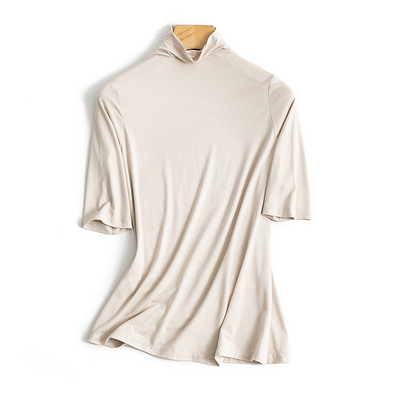 Модерна дамска блуза с висока яка и 3/4 ръкав в няколко цвята