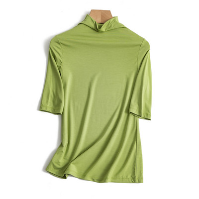 Модерна дамска блуза с висока яка и 3/4 ръкав в няколко цвята