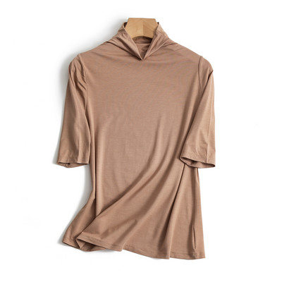 Модерна дамска блуза с висока яка и 3/4 ръкав в няколко цвята