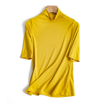 Модерна дамска блуза с висока яка и 3/4 ръкав в няколко цвята