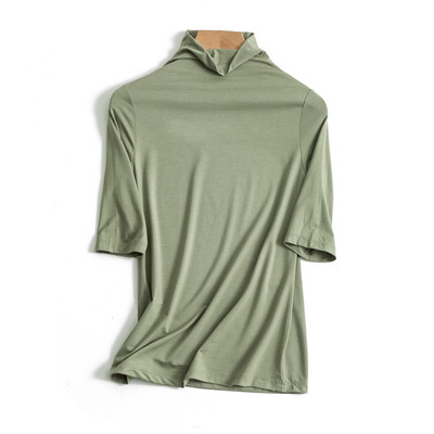 Модерна дамска блуза с висока яка и 3/4 ръкав в няколко цвята