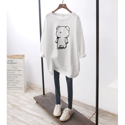 Дамска широка блуза с овално деколте - бял и черен цвят