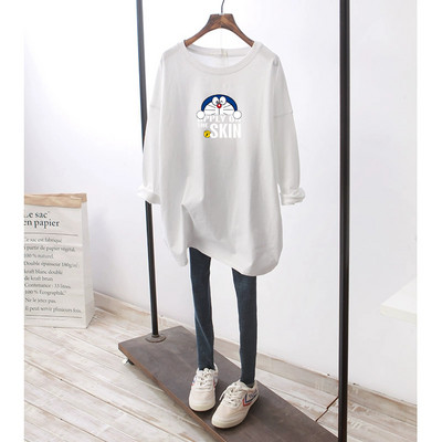 Дамска широка блуза с овално деколте - бял и черен цвят