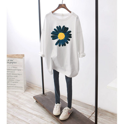 Дамска широка блуза с овално деколте - бял и черен цвят