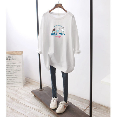 Дамска широка блуза с овално деколте - бял и черен цвят