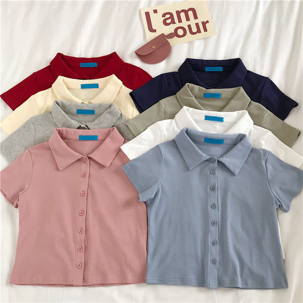 Лятна дамска блуза с къс ръкав и копчета