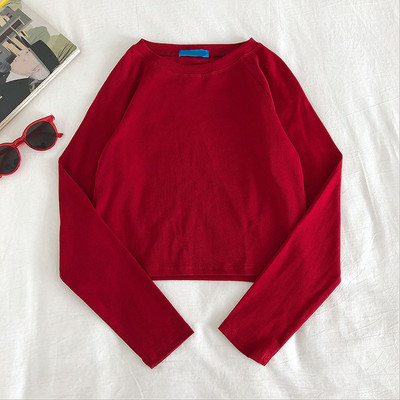 Еластична дамска блуза с дълъг ръкав-изчистен модел