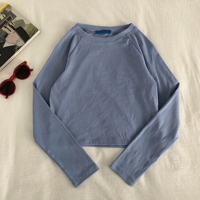 Еластична дамска блуза с дълъг ръкав-изчистен модел