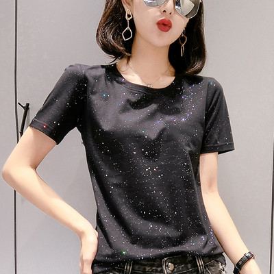 Bluză de damă cu particule strălucitoare și decolteu rotund