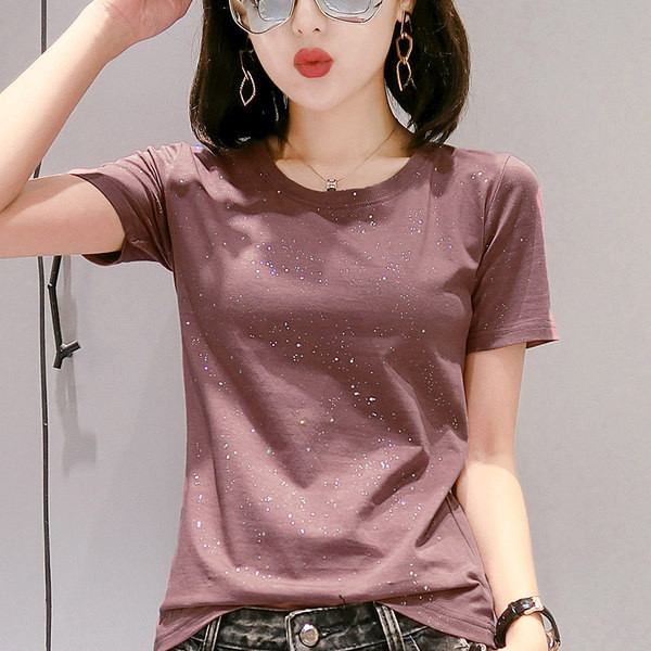 Bluză de damă cu particule strălucitoare și decolteu rotund