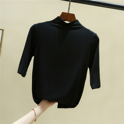 Bluză casual de damă cu mâneci 3/4 și guler polo înalt