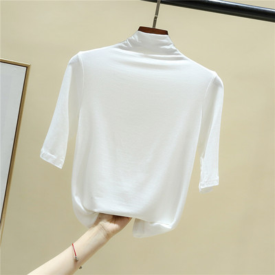 Bluză casual de damă cu mâneci 3/4 și guler polo înalt