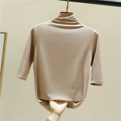 Bluză casual de damă cu mâneci 3/4 și guler polo înalt