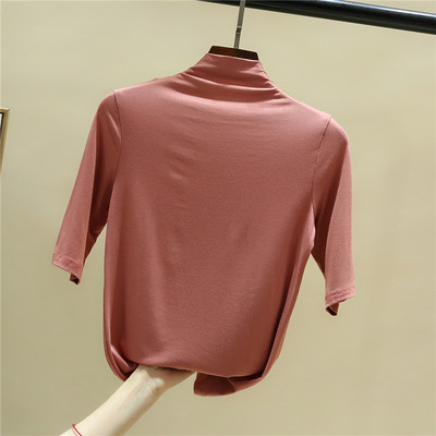 Bluză casual de damă cu mâneci 3/4 și guler polo înalt