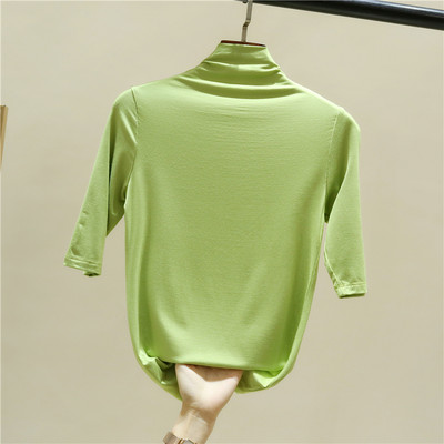 Bluză casual de damă cu mâneci 3/4 și guler polo înalt