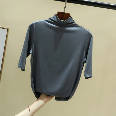 Bluză casual de damă cu mâneci 3/4 și guler polo înalt